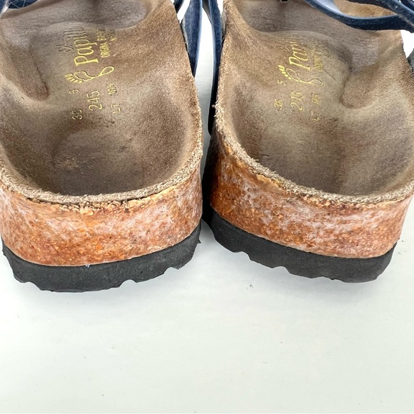 BIRKENSTOCK Papillion Metallic Blue Leather Buckle Flat Thong Sandals Sz 38 - Picture 10 of 14